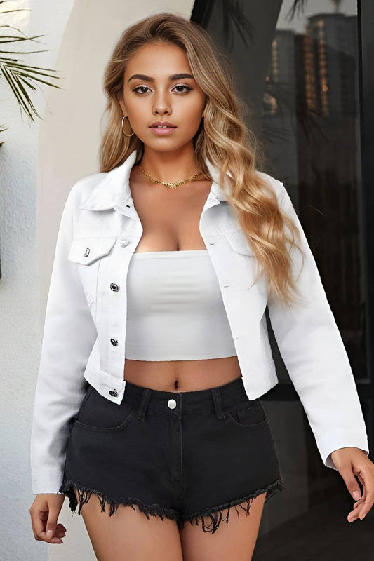 CWJJ0138_WOMEN'S CASUAL CROPPED DENIM JACKET TOP