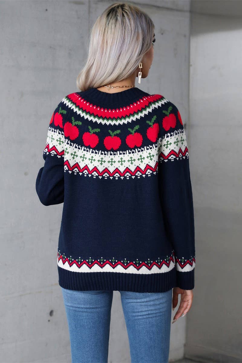 CWOSWL5759_JACQUARD CREW NECK CHRISTMAS KNITTED SWEATER