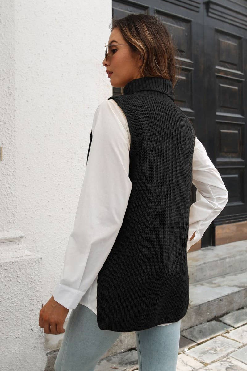 CWOV0490_TWO-PIECE BUTTON TURTLENECK VEST SWEATER VEST