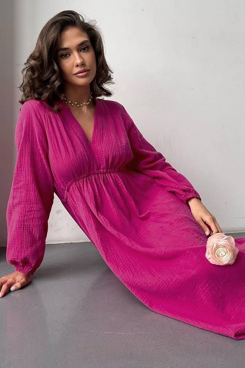 CWDTD0421_V LOOSE COTTON BLACK LONG-SLEEVED NIGHTDRESS