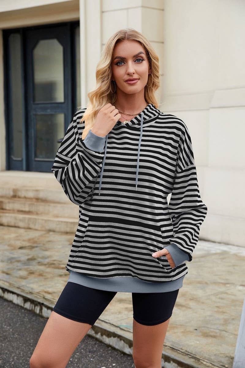 CWOHOL0726_HOODED COLORBLOCK STRIPED POCKET SWEATSHIRT
