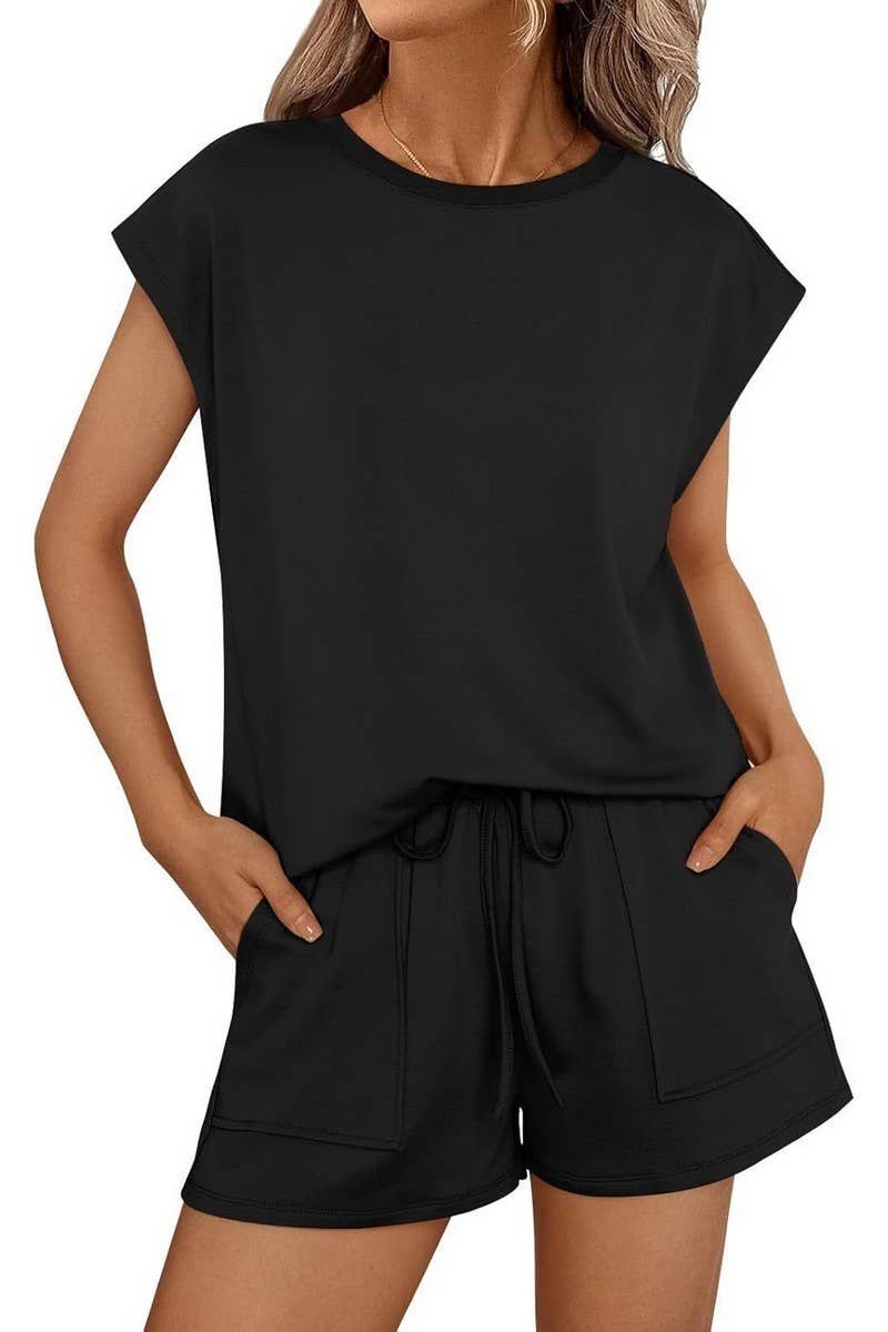 CWSTB00487_2025 SPRING SUMMER WOMEN 2 PIECE SET SHORT SLEEVE