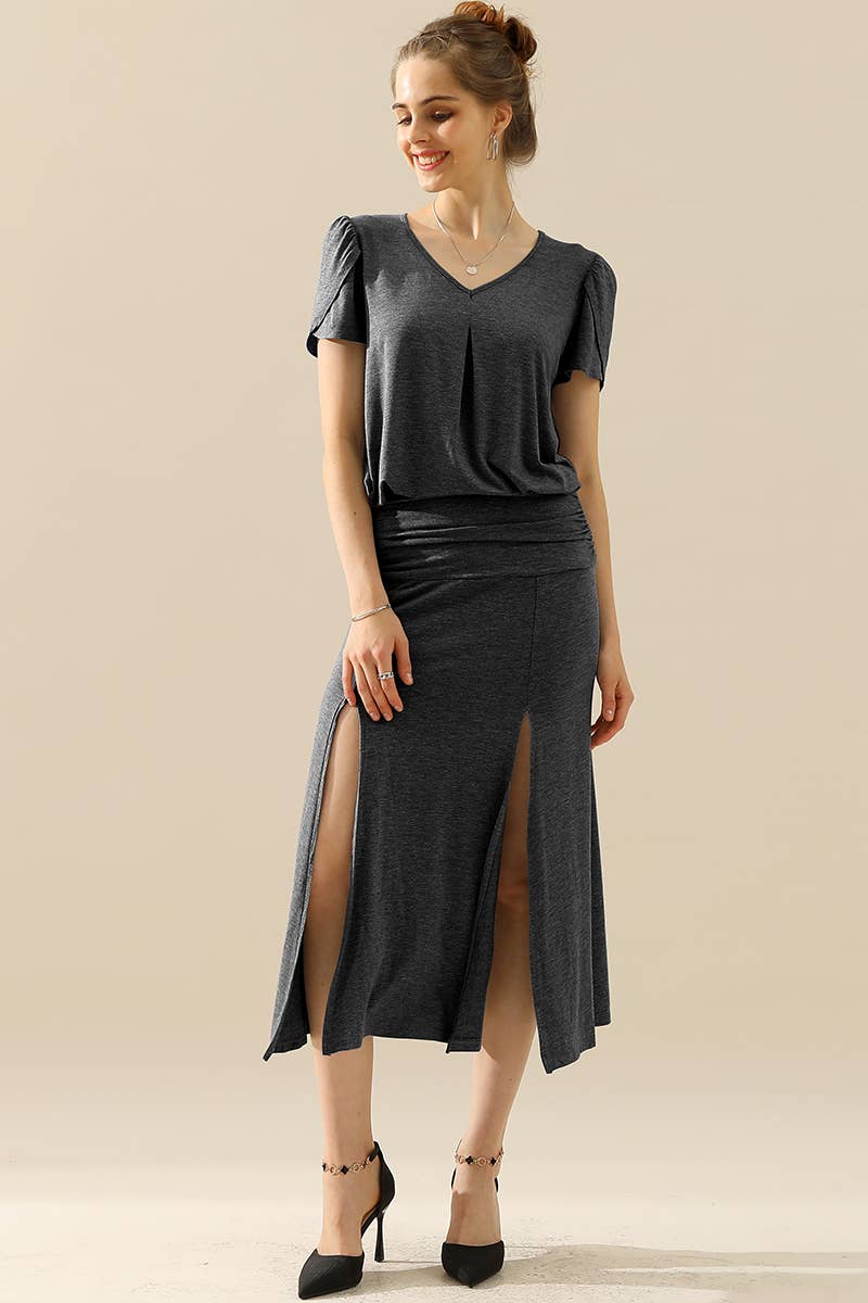 CWTTS643-P_SOLID V NECK SHORT TULIP SLEEVE TUNIC TOPS