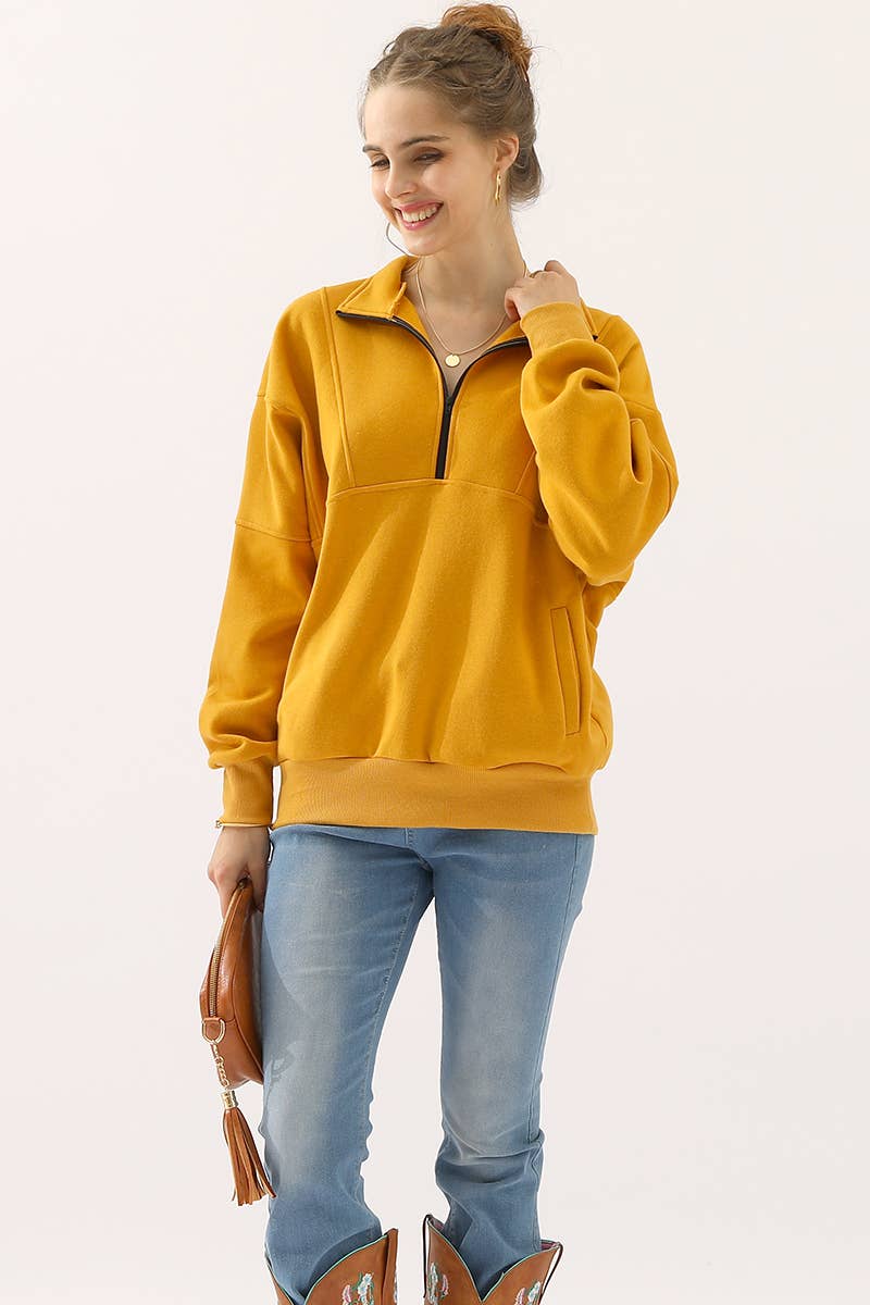 CWTTL900-P_PLUS HALF ZIP UP SWEATSHIRT WITH KANGAROO POCKET