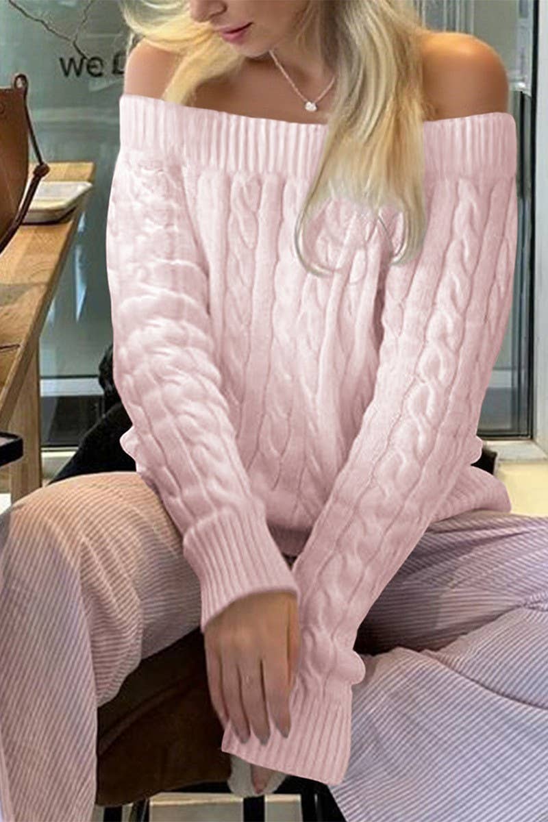 CWOSWL07535_SOLID COLOR CASUAL OFF-SHOULDER KNITTED TOP