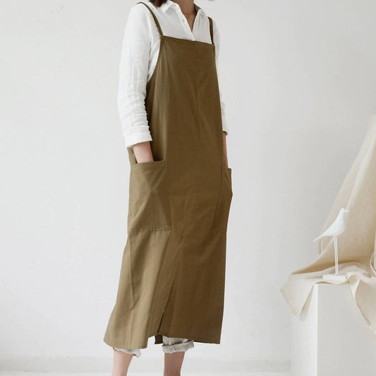 Adjustable cotton linen apron with pockets_CWMM3291