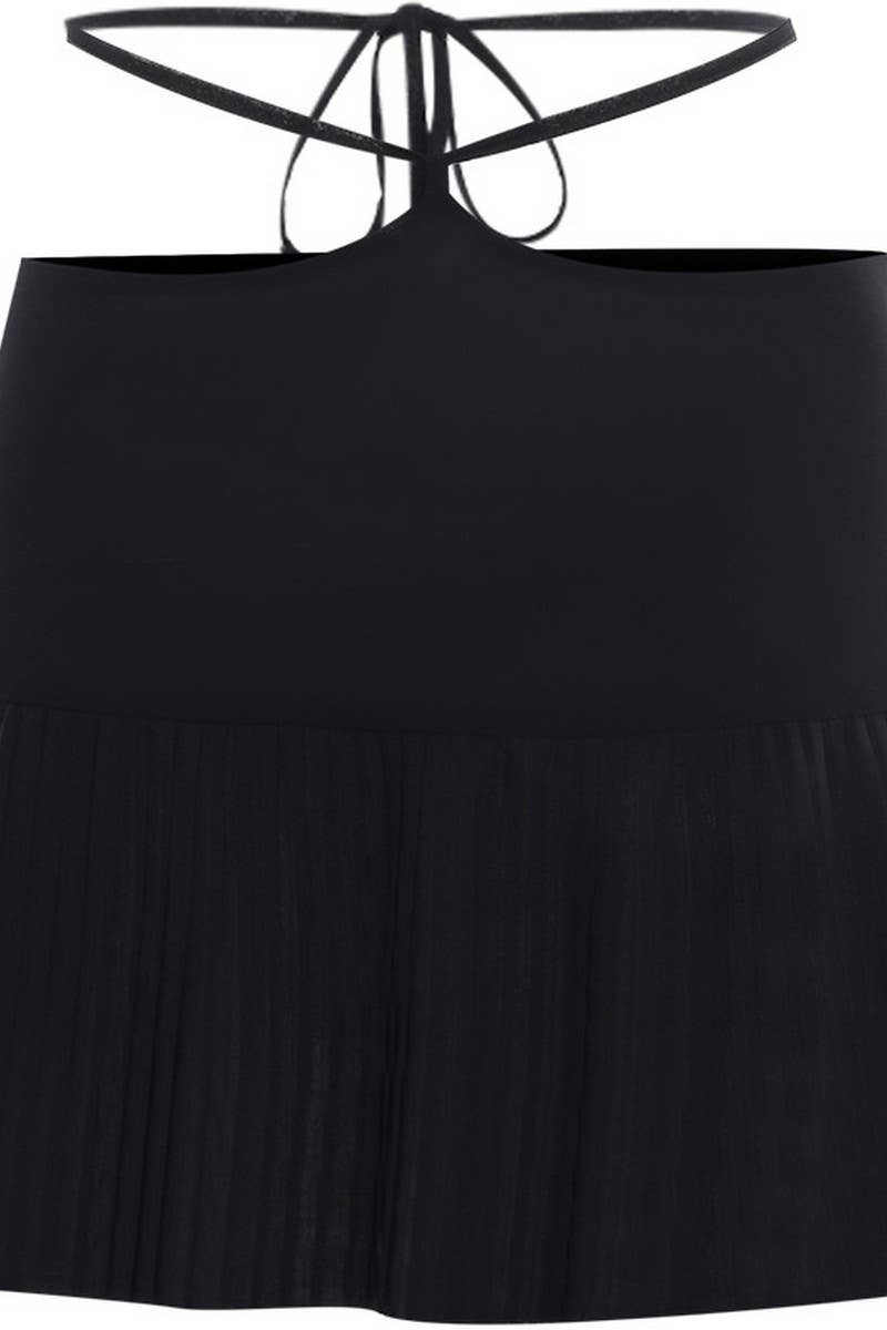 CWSTB2043_CHIFFON LONG SLEEVE TOP & PLEATED SKIRT SET