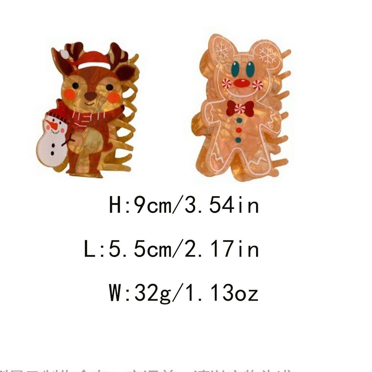 CWAHA07724_CHRISTMAS GINGERBREAD SANTA REINDEER HAIR CLAW