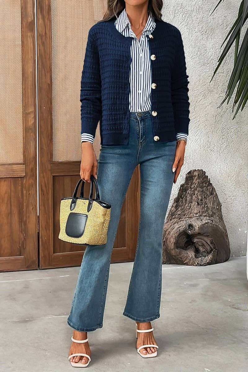 CWOCAL00612_SOLID COLOR KNIT CARDIGAN CASUAL SWEATER