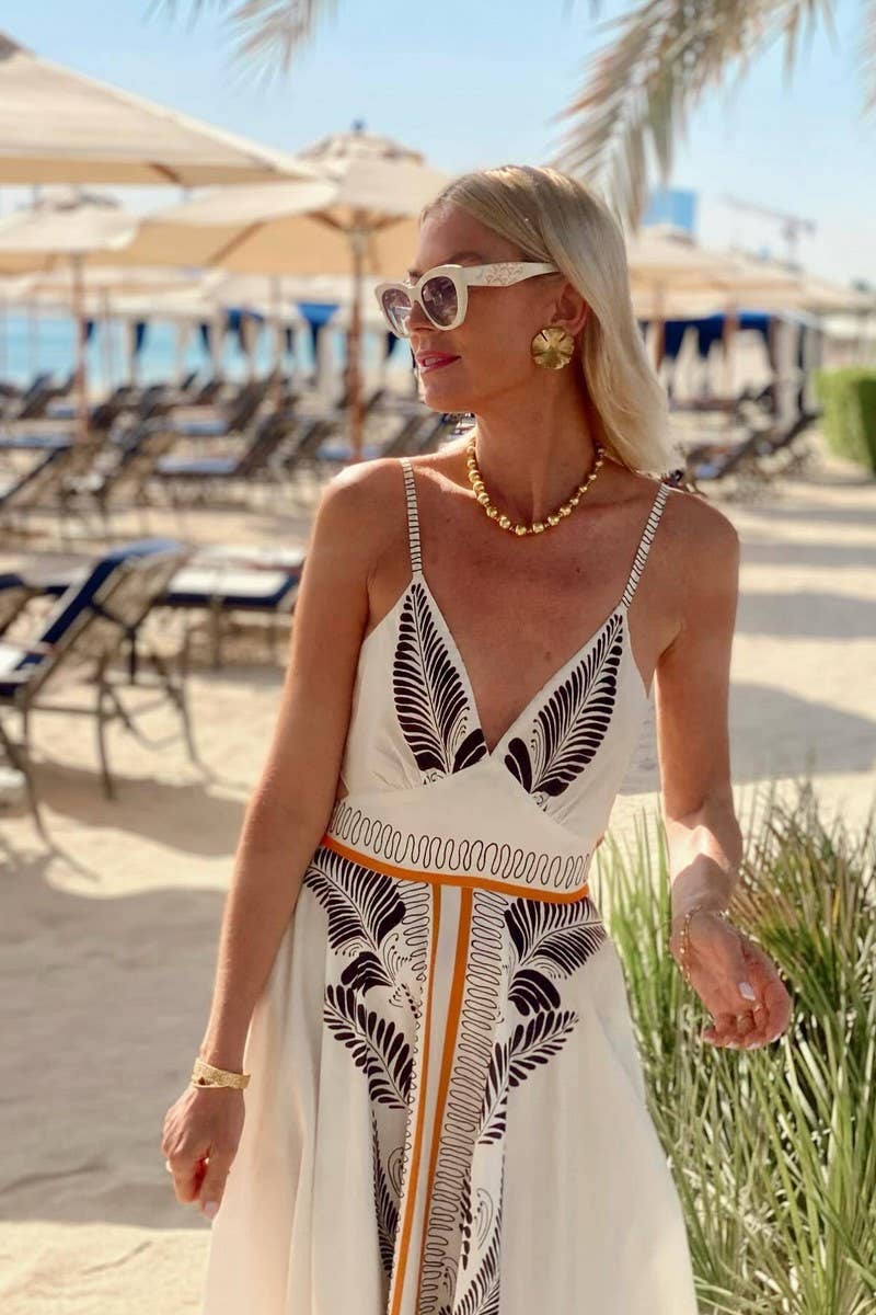 CWDHL0938_SUMMER BACKLESS LACE-UP V-NECK ELEGANT DRESS