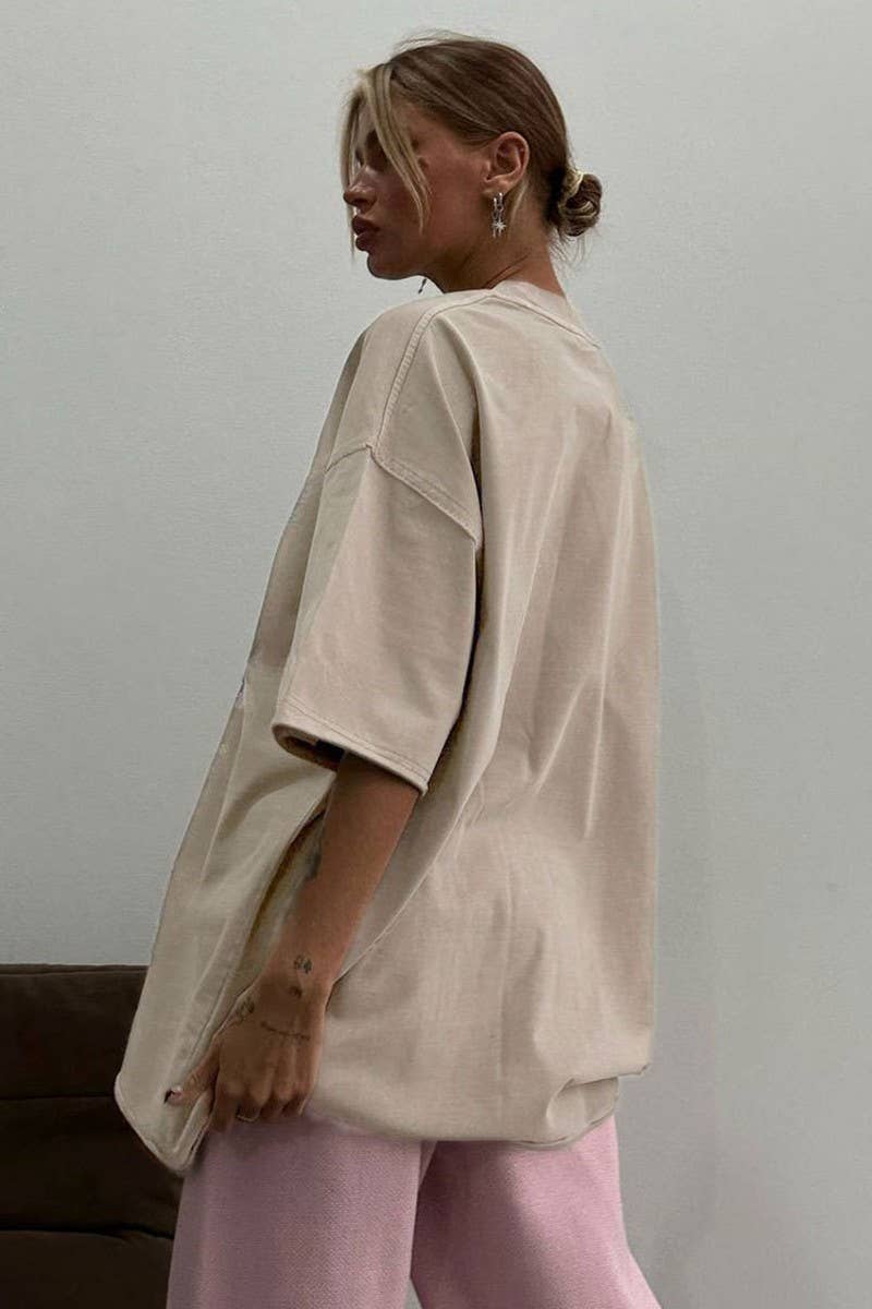 CWTTS1176_ROUND NECK WASHED DISTRESSED SHORT SLEEVE T-SHIRT