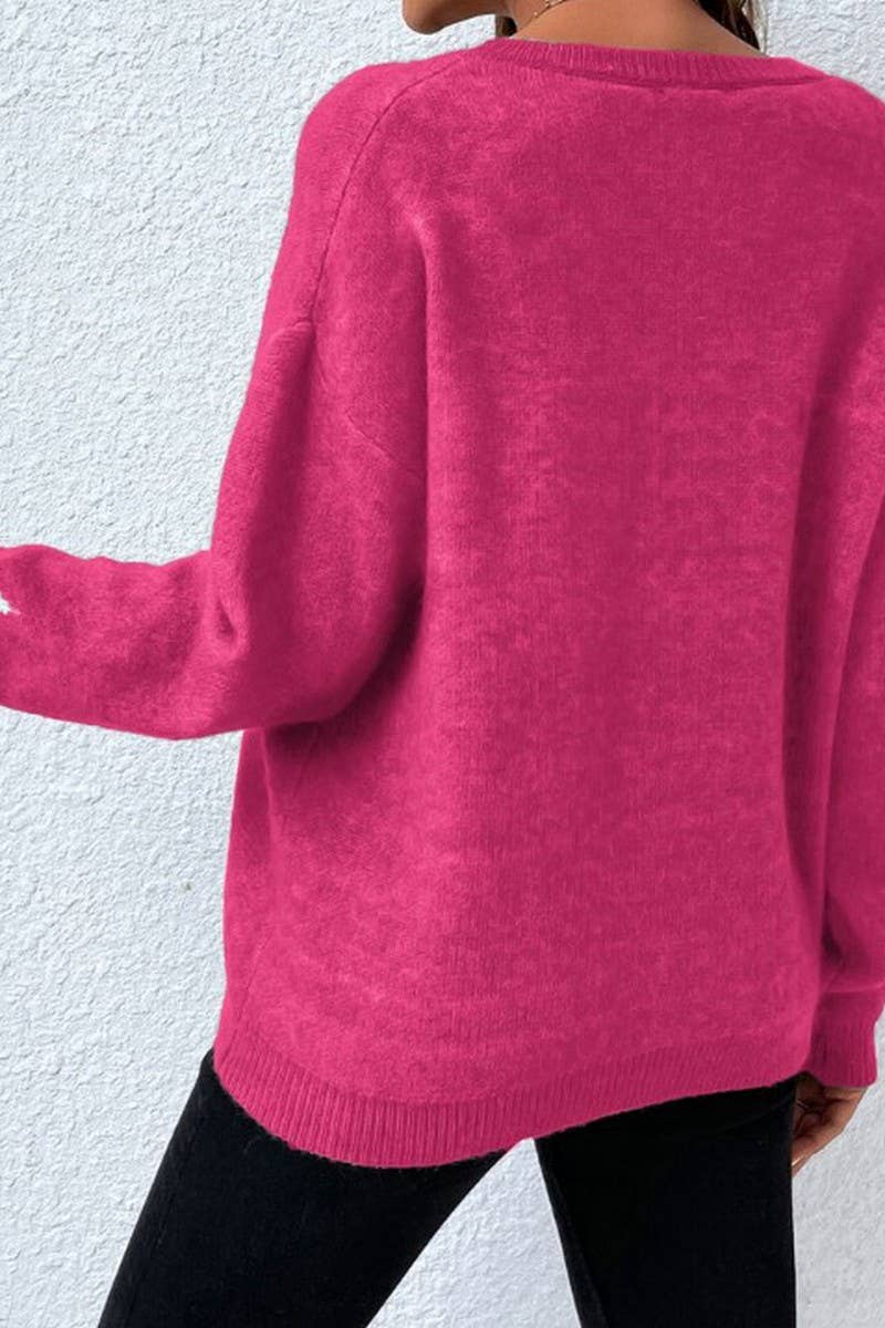 CWOSWL6262_LONG SLEEVE PULLOVER CREWNECK RIBBED KNIT SWEATER