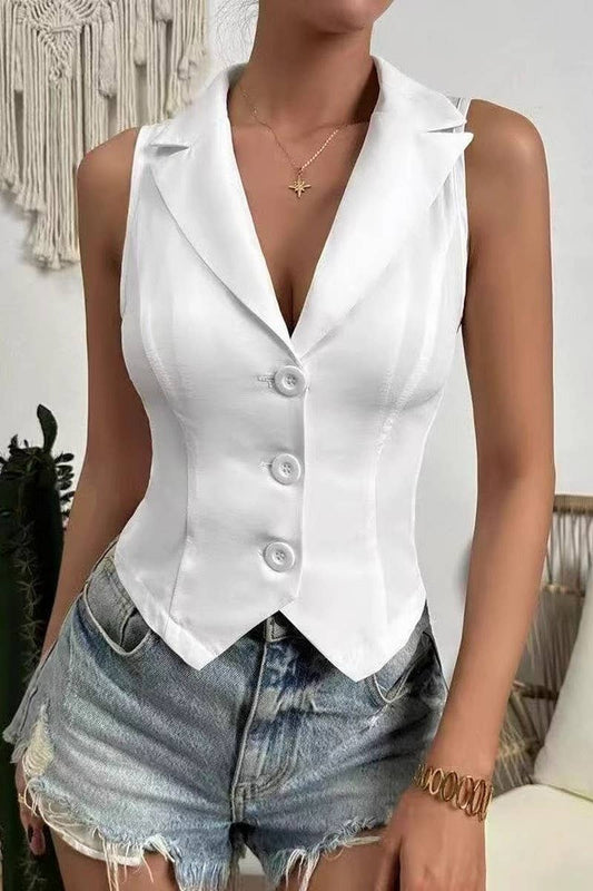 CWTTSL0391_SEXY SLEEVELESS LAPEL FRONT BUTTON VEST