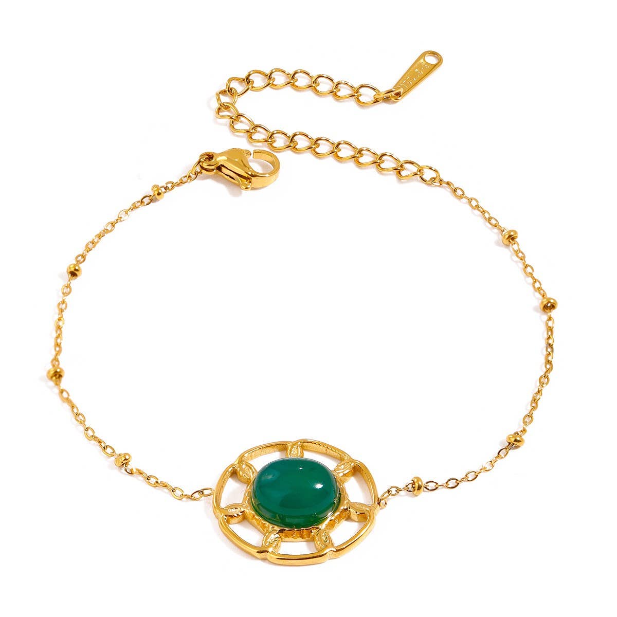 Stainless Steel Green Agate Pendant Bracelet, Chic_CWAJE4705