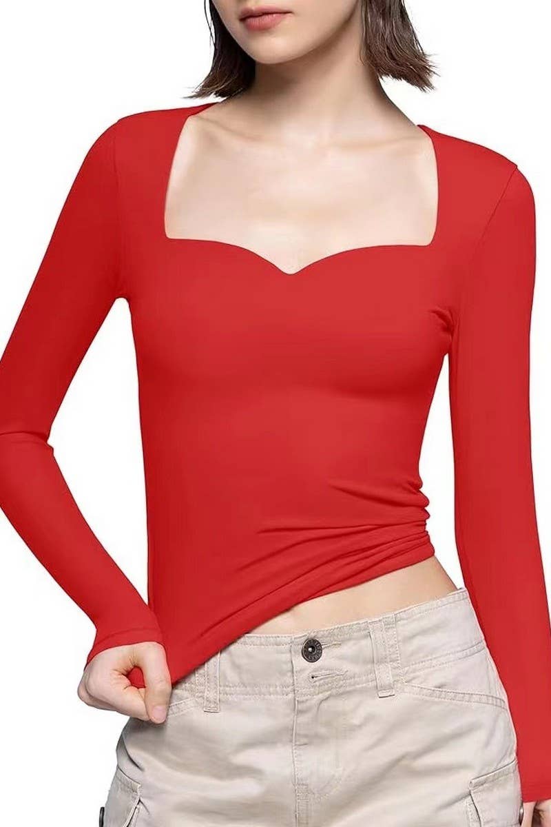 CWTBLL3951_SQUARE NECK RIBBED LONG SLEEVE CROP TOP