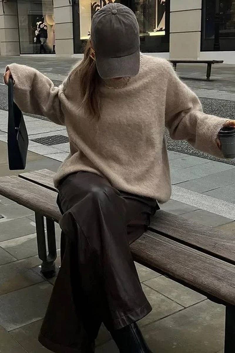 CWOSWL6688_LONG SLEEVE BRUSHED CREW NECK PULLOVER TOP