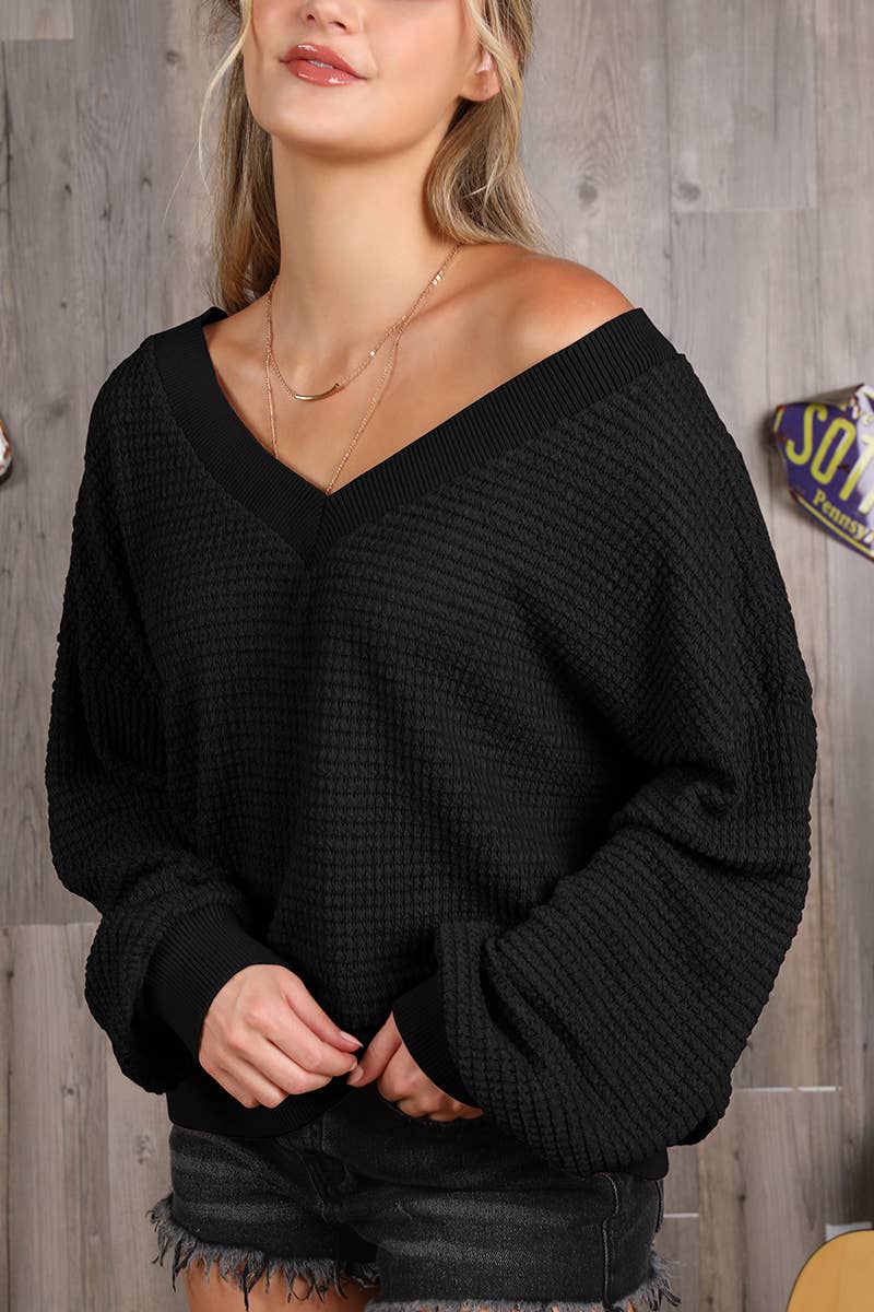 CWTSTL712_Long Sleeve V-Neck Knit Top