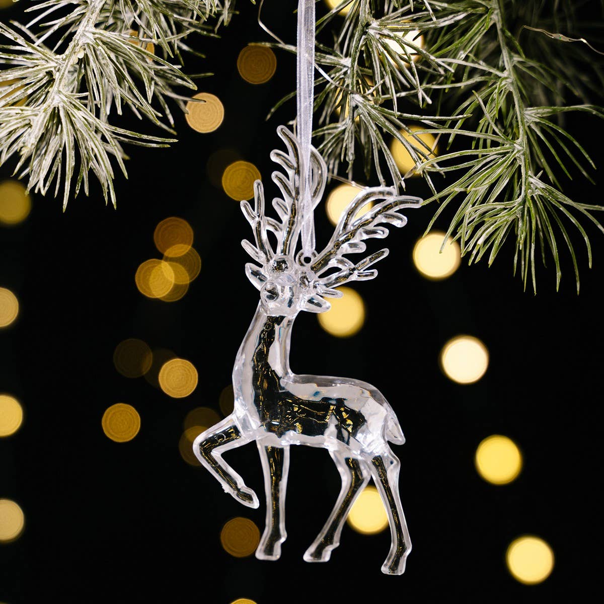 CWMM10192_CLEAR ACRYLIC REINDEER CHRISTMAS TREE ORNAMENTS