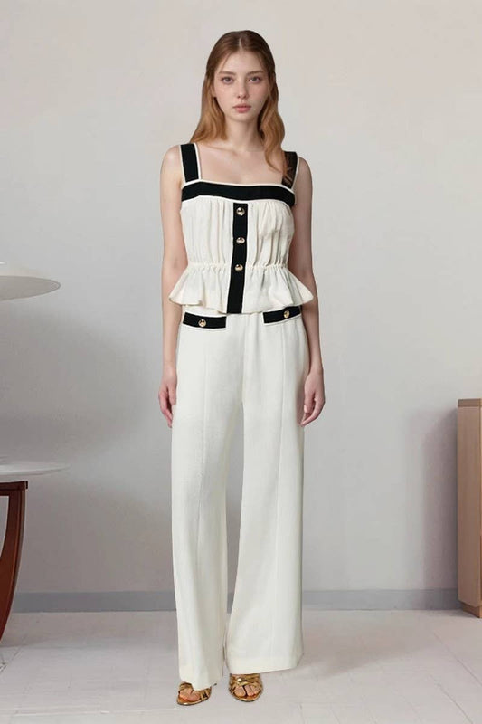 CWSTB2153_SQUARE NECK TANK & CONTRAST PANTS SET