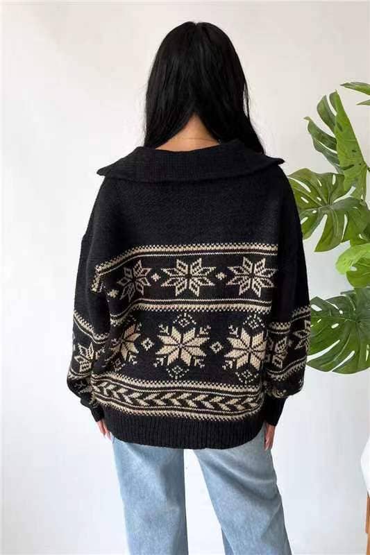 COMFORTABLE JACQUARD ZIPPER LONG-SLEEVED SWEATER