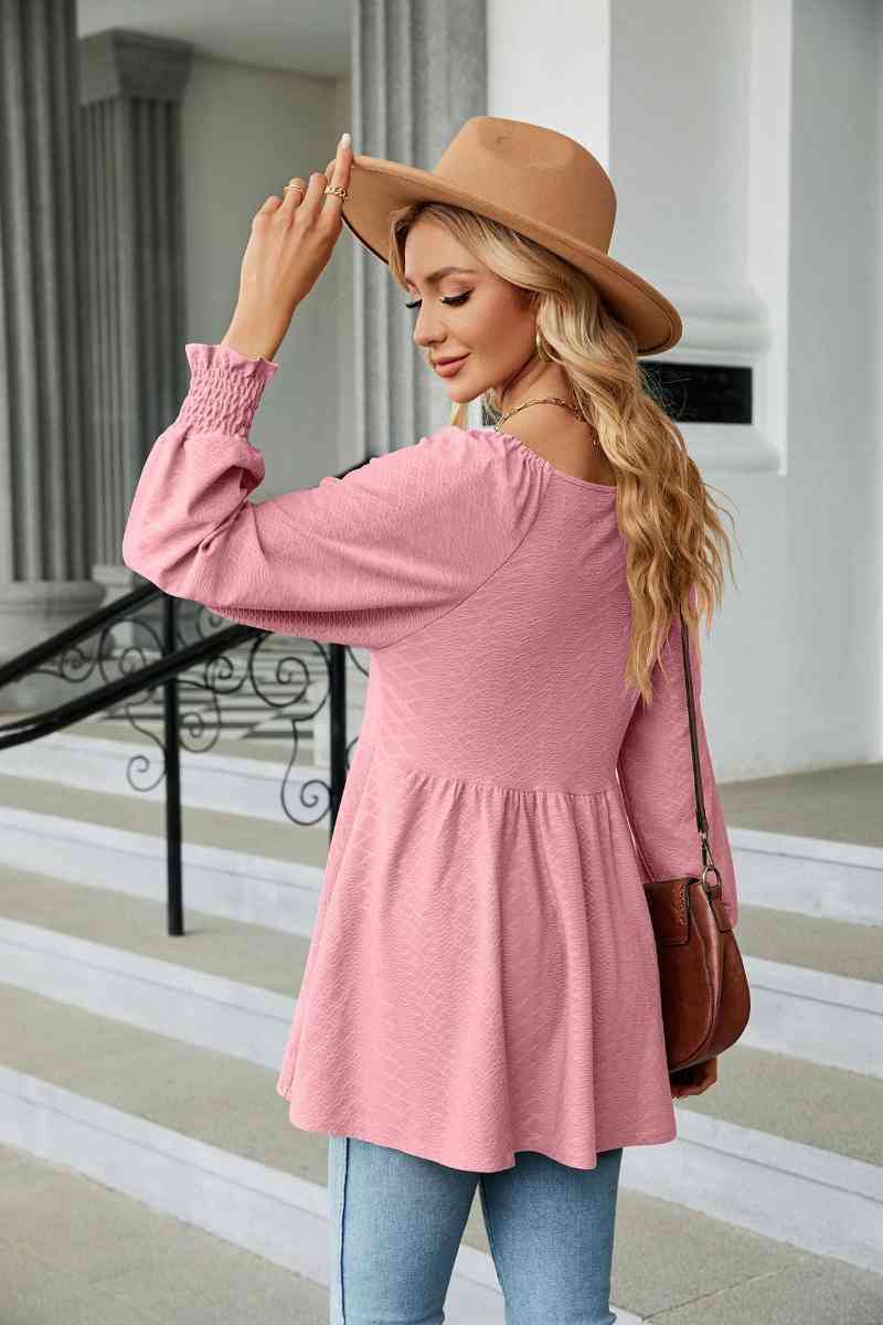 CWTBLL2836_V-NECK LONG SLEEVE PATCHWORK DRESS TOP
