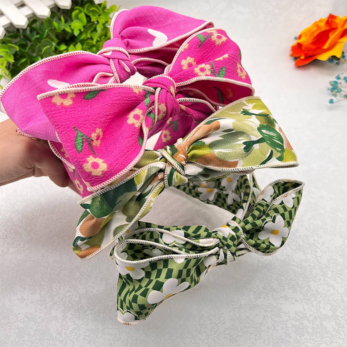 PRESSED WIDE-BRIMMED FLORAL BOW HEADBAND_CWAHA2573