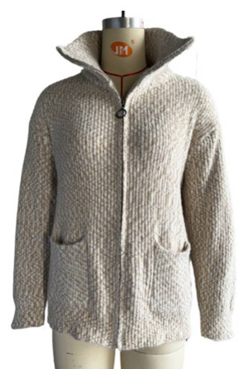 CASUAL LAPEL WITH POCKET ZIPPER CARDIGAN COAT