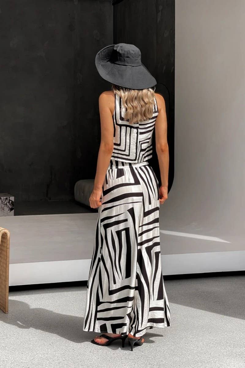 CWSS1253_NEW SUMMER GEOMETRIC PRINT CASUAL TWO-PIECE