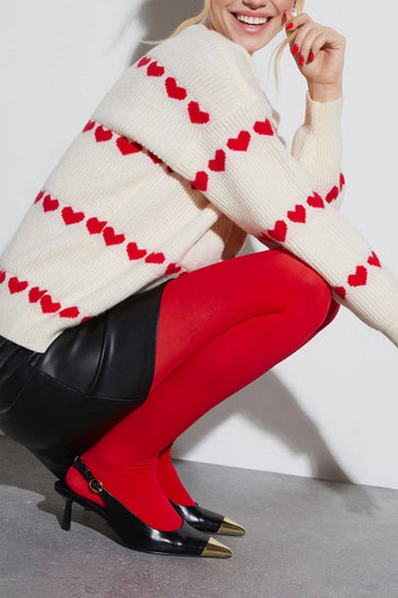 CWOSWL3098_LOOSE ROUND NECK HEART PULLOVER KNITTED SWEATER