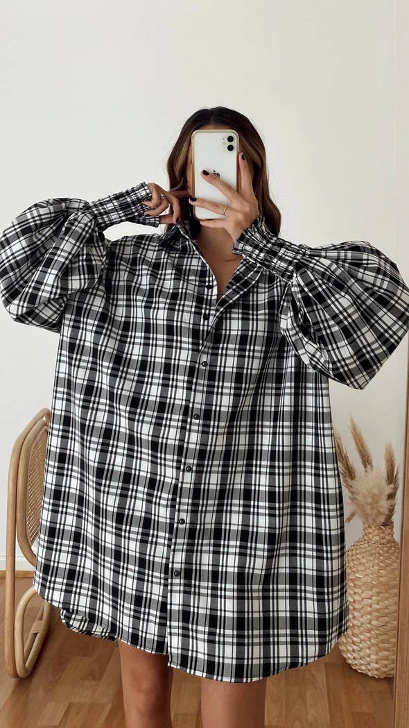 Checkered lantern long-sleeved shirt