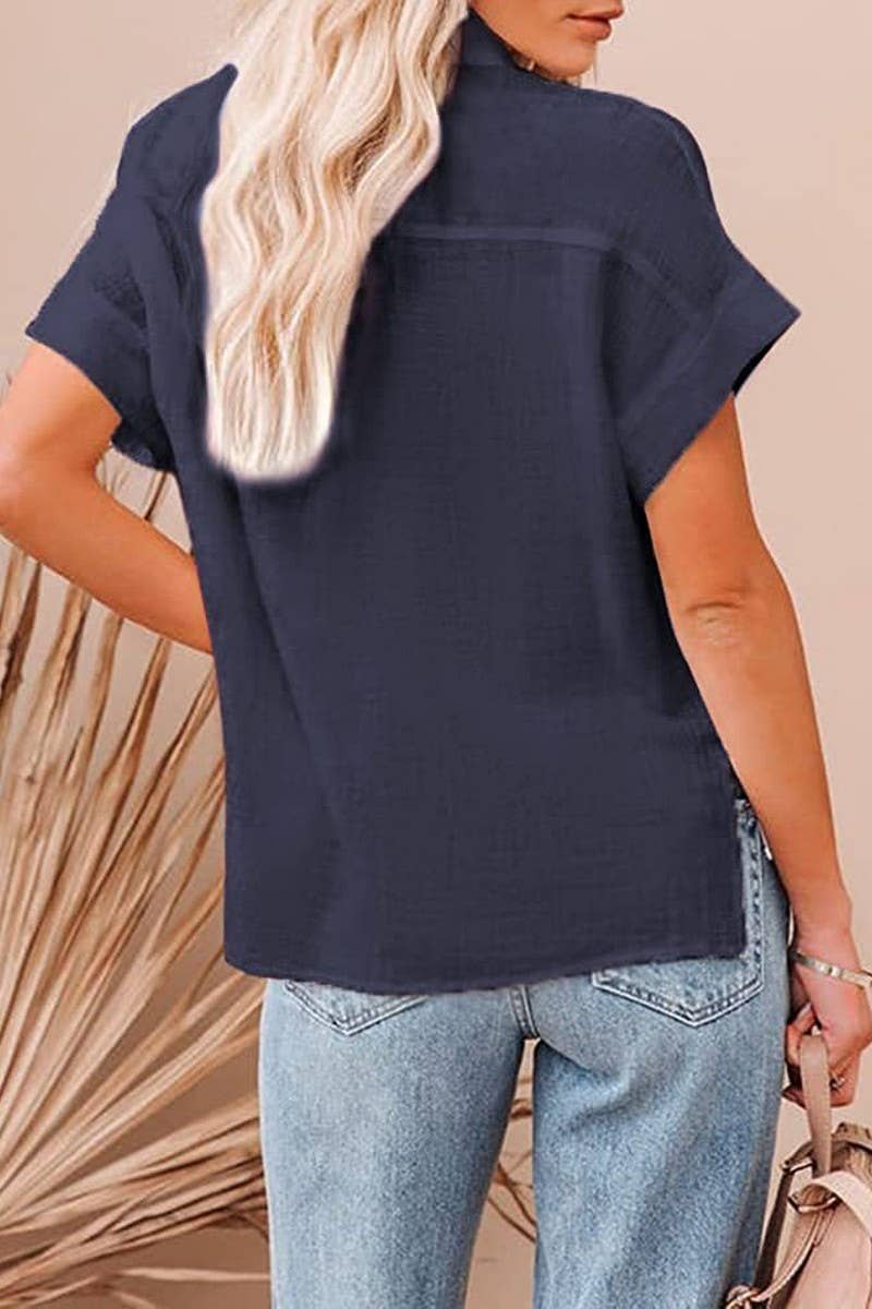 CWTBLS0793_COTTON AND LINEN CASUAL SIDE SLIT POCKET SHIRT