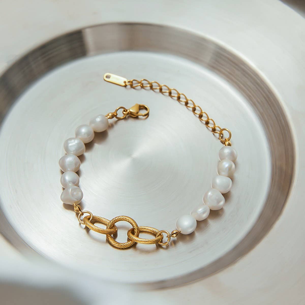 Luxury Pearl Bracelet, 18K Gold Stainless Steel
