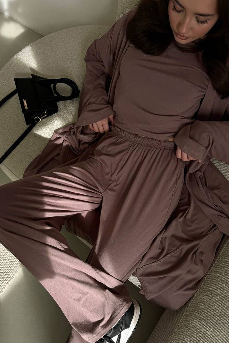 CWSPJ450_SOLID COLOR LONG-SLEEVED KNITTED PAJAMAS SET