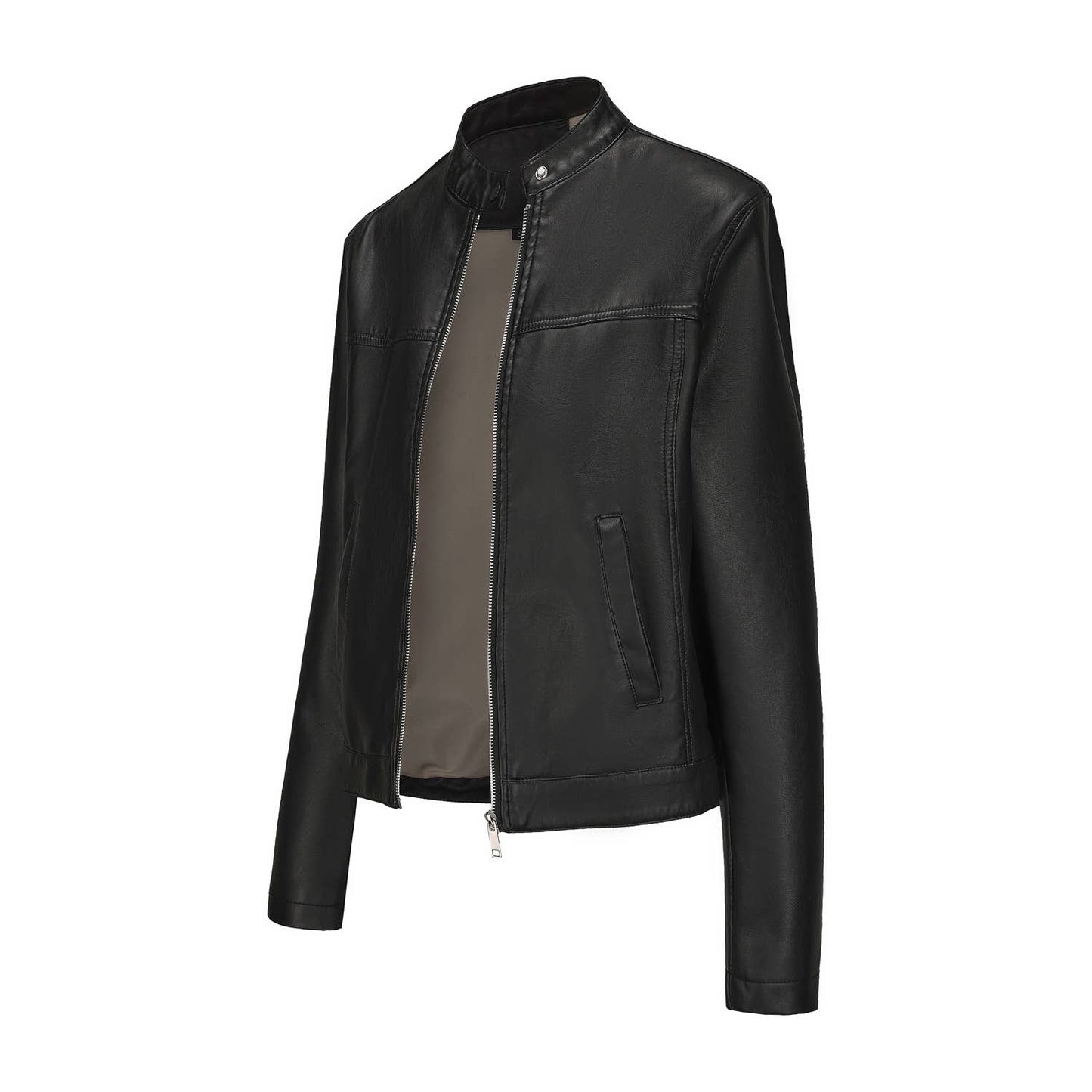 Fashionable stand-up collar short leather jacket