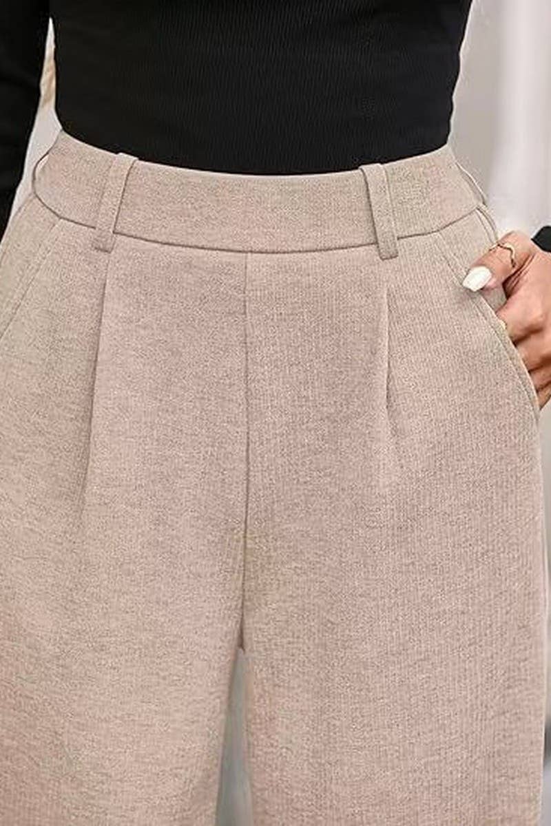 CWBLP01063_RIBBED WIDE LEG PANTS WOMEN LOOSE STRAIGHT