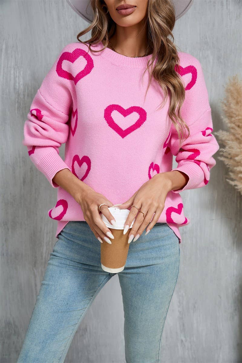CWOSWL5788_JACQUARD HEART VALENTINE'S DAY CREW NECK SWEATER