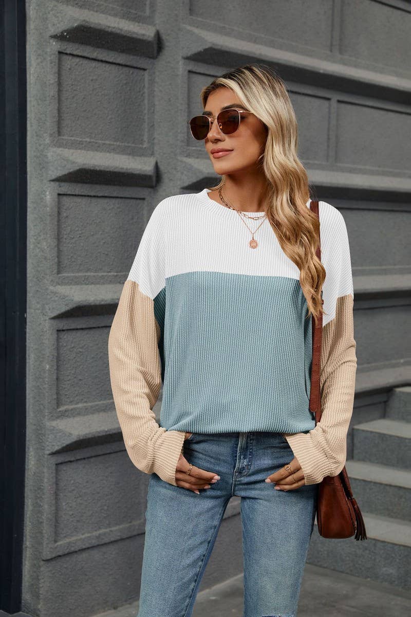 CWTBLL3661_ROUND NECK VERTICAL STRIPE LOOSE T-SHIRT