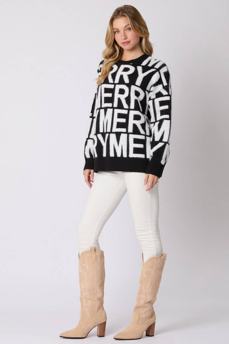 CWOSWL07750_CHRISTMAS LETTER LOOSE KNIT PULLOVER SWEATER