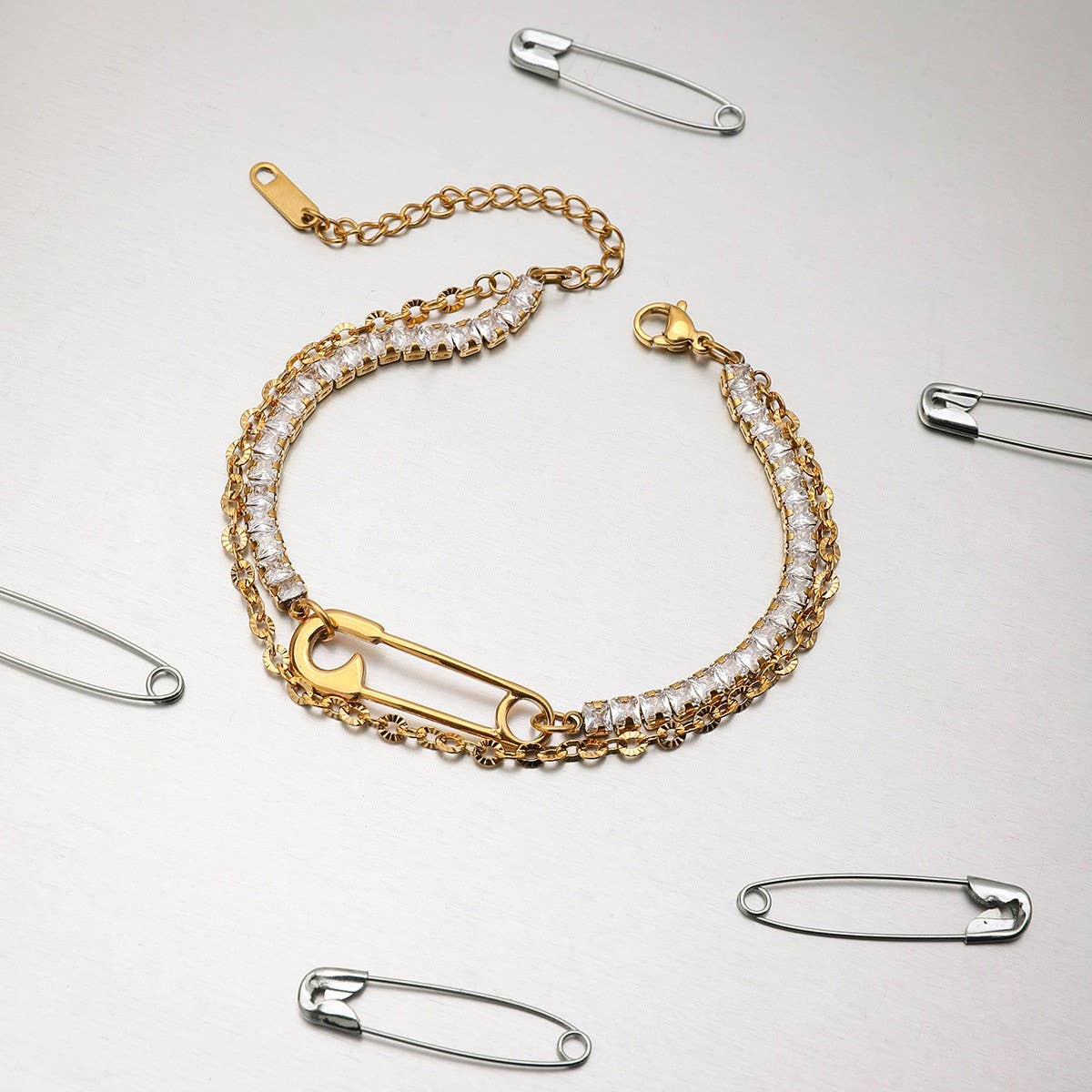 18K Gold Titanium Double Layer Paperclip Bracelet_CWAJE4685