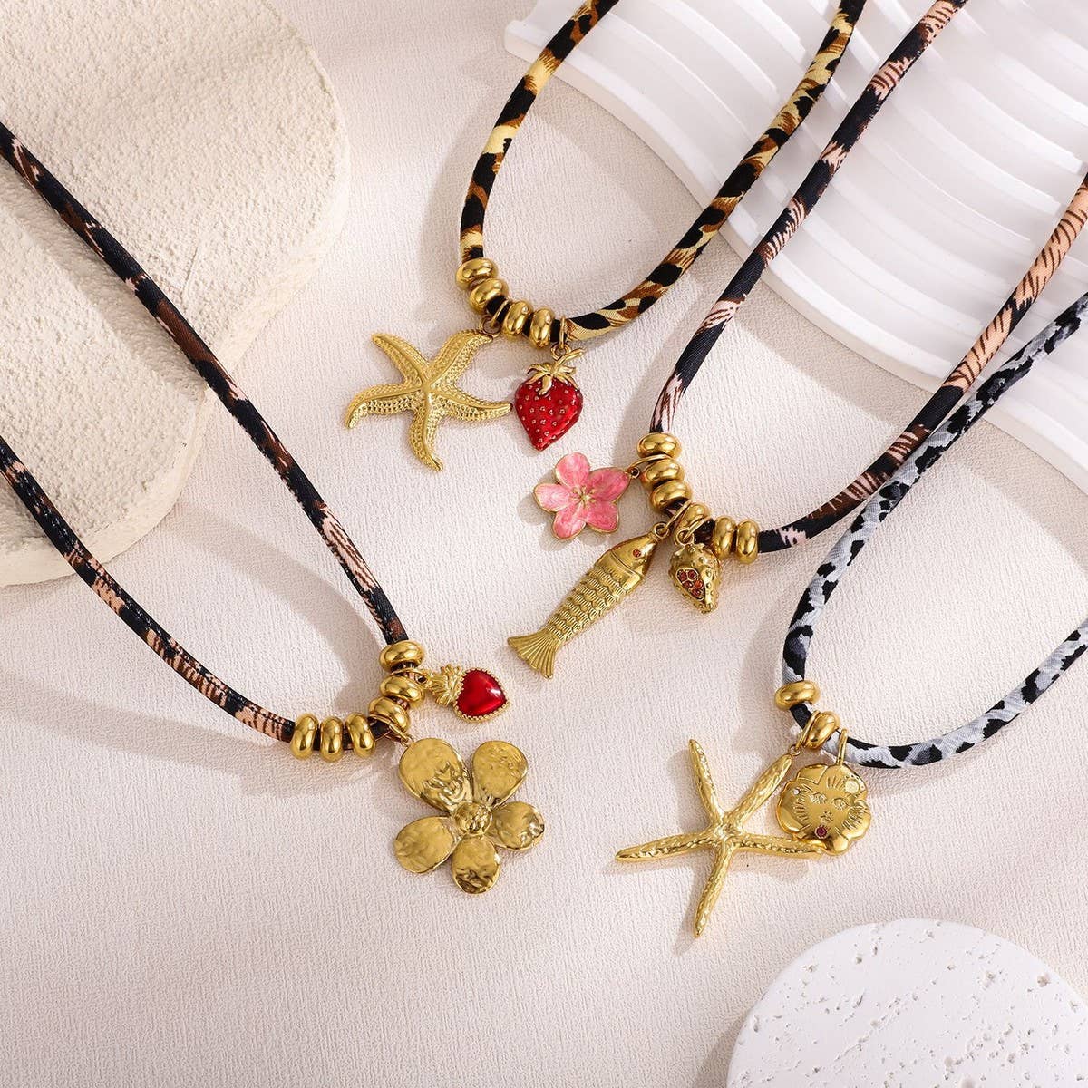 Ocean Rope Necklace with Starfish & Fish Charms_CWMM8813