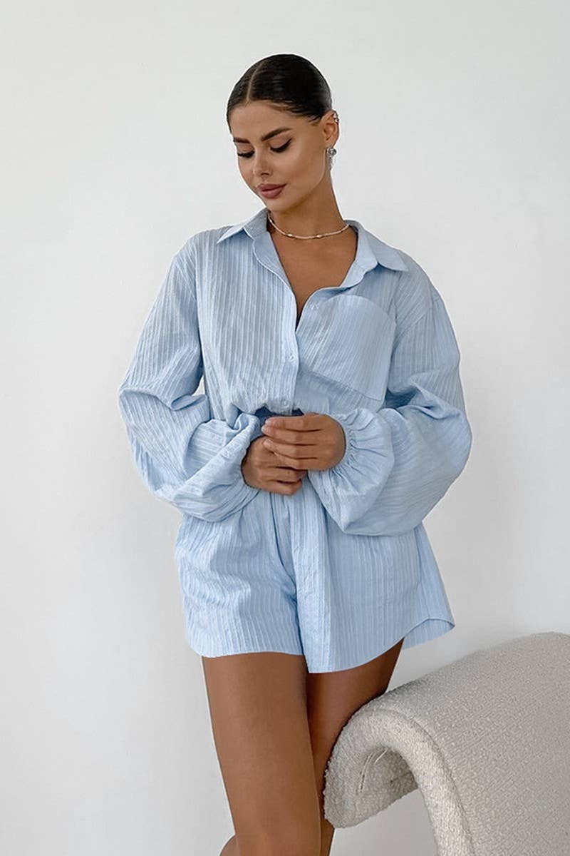 CWSPJ0310_COTTON LANTERN SLEEVE SHORTS PAJAMA SET