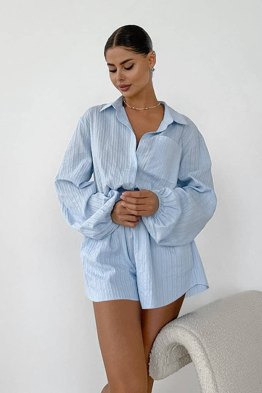 CWSPJ0310_COTTON LANTERN SLEEVE SHORTS PAJAMA SET