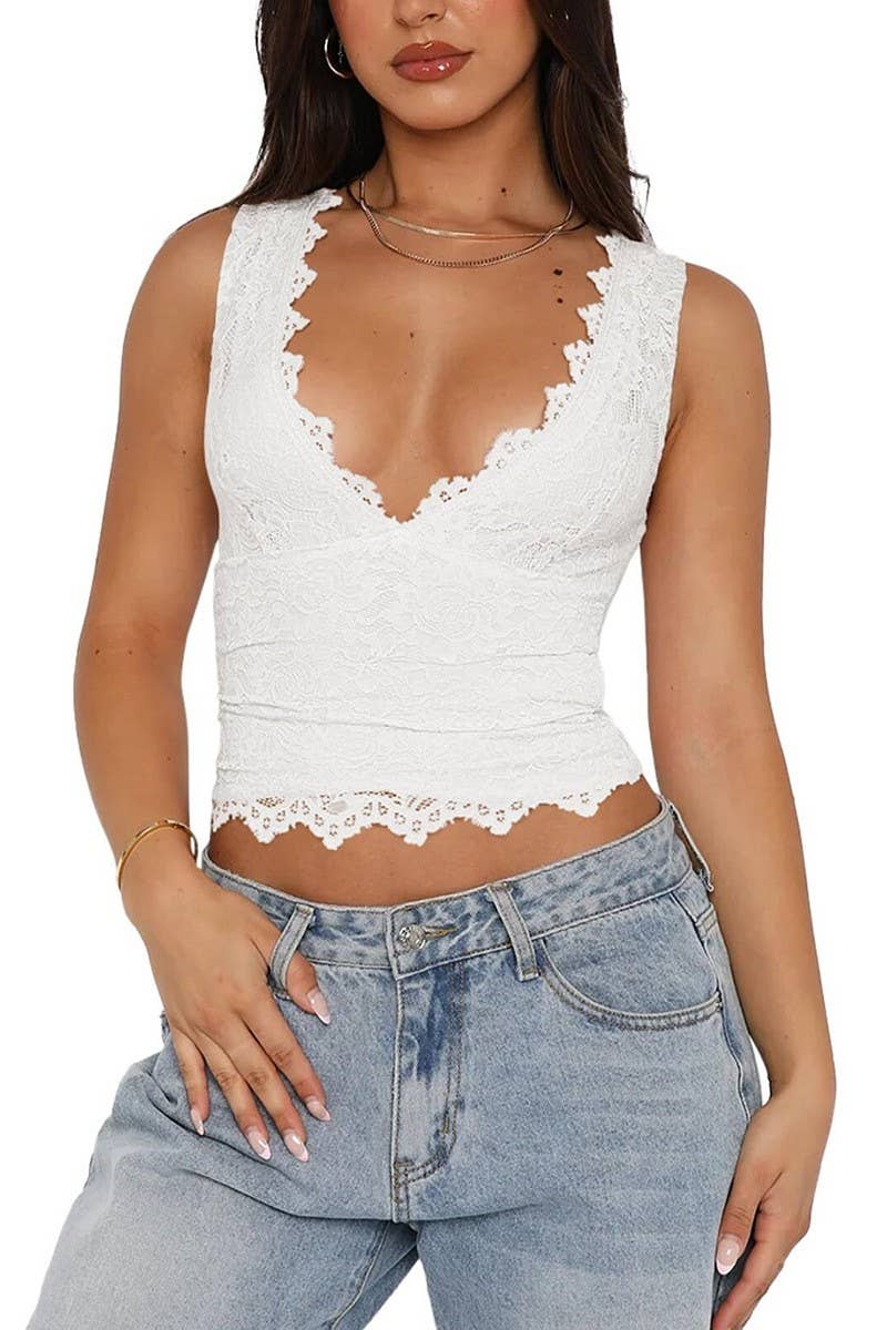 CWTTK00291_SEXY V NECK LACE SLIM FIT CAMI TOP