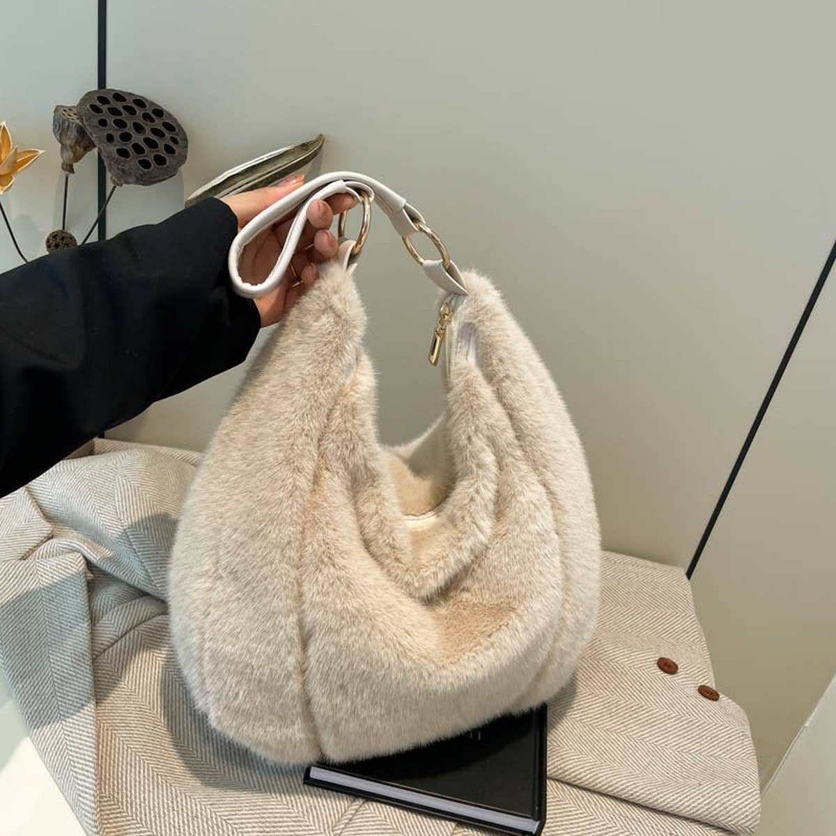 Faux Fur Tote Bag Women Large Shoulder Handbag_CUAB00638