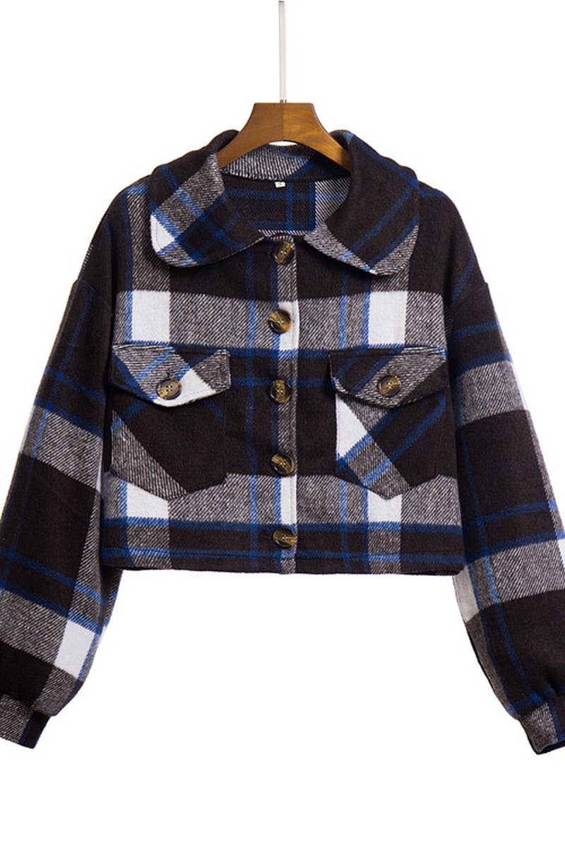 CWOCO0419_PLAID LANTERN SLEEVE LONG AND SHORT WOOLEN COAT
