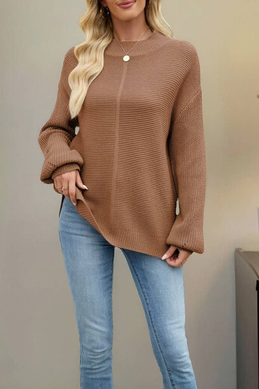 CWOSWL7022_SOLID COLOR HALF TURTLENECK PULLOVER SWEATER