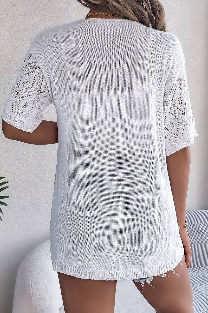 CWTBLS1055_SUMMER HOLLOW KNIT BEACH SUNBLOCK TOP