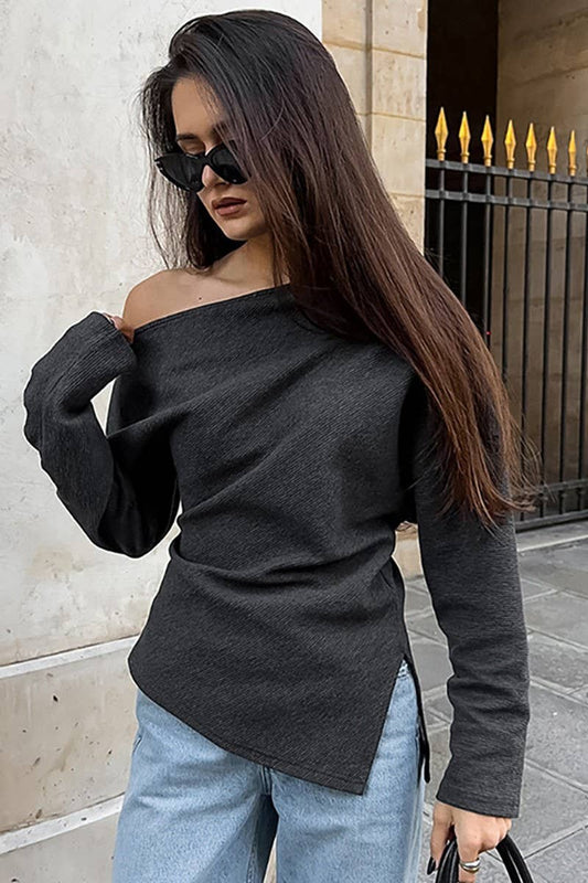 CWTBLL00609_OFF-THE-SHOULDER IRREGULAR KNIT T-SHIRT TOP