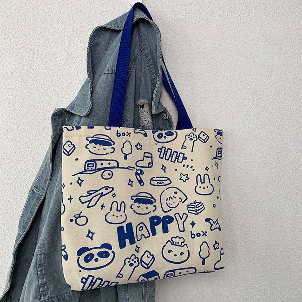 TOTE BAGS CANVAS WITH CUTE LETTER PRINT_CWAB2039