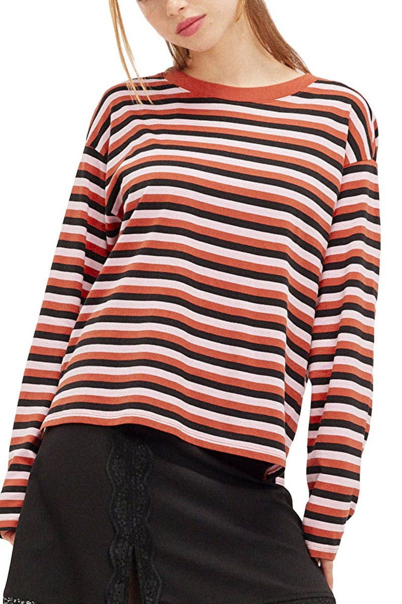 CWTBLL1623_ROUND NECK STRIPED PRINT COLOR BLOCK SWEATSHIRT